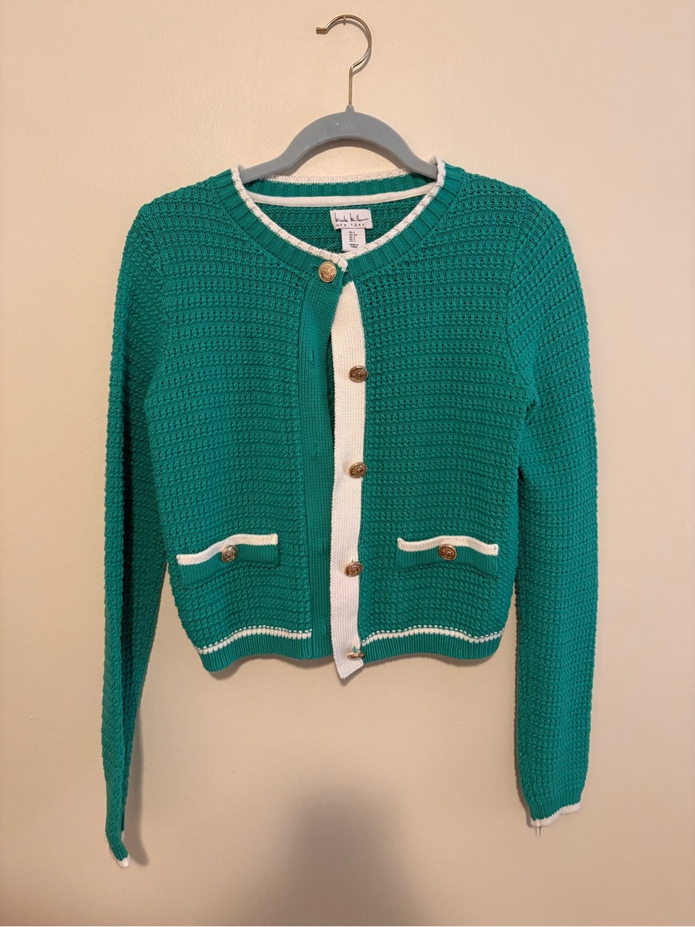 Nicole miller Green Knit Cardigan with gold buttons